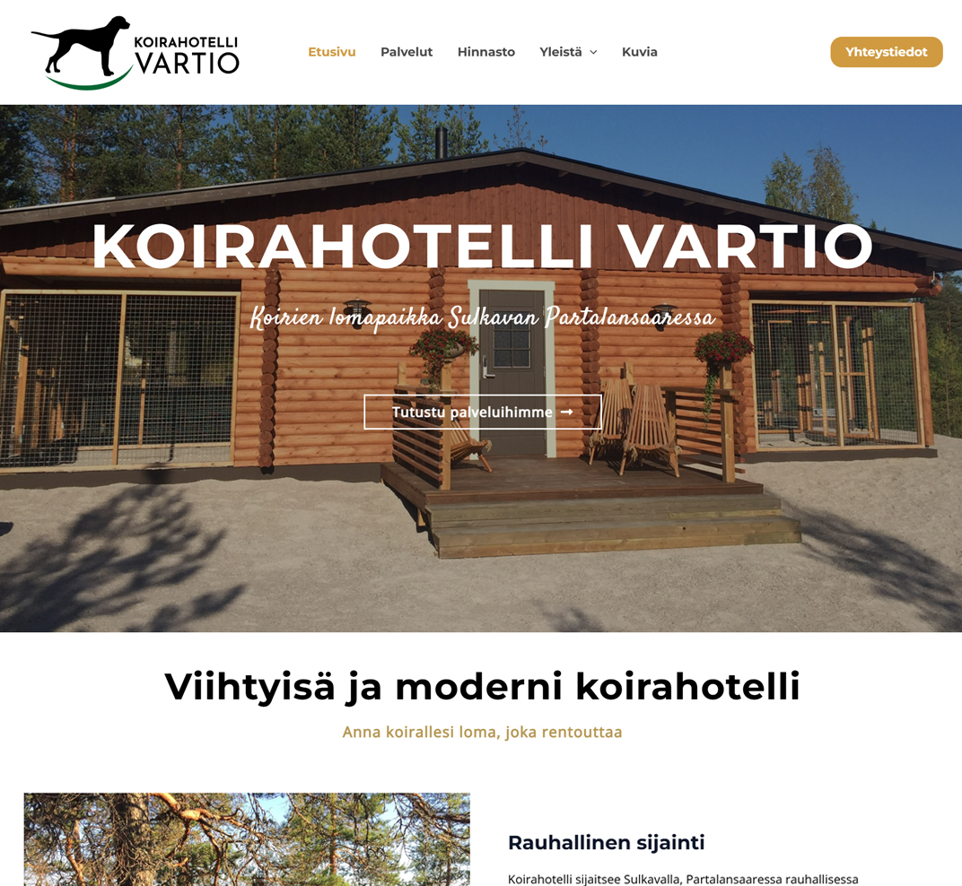 Verkkosivut, graafistasuunnittelua Koirahotelli Vartio