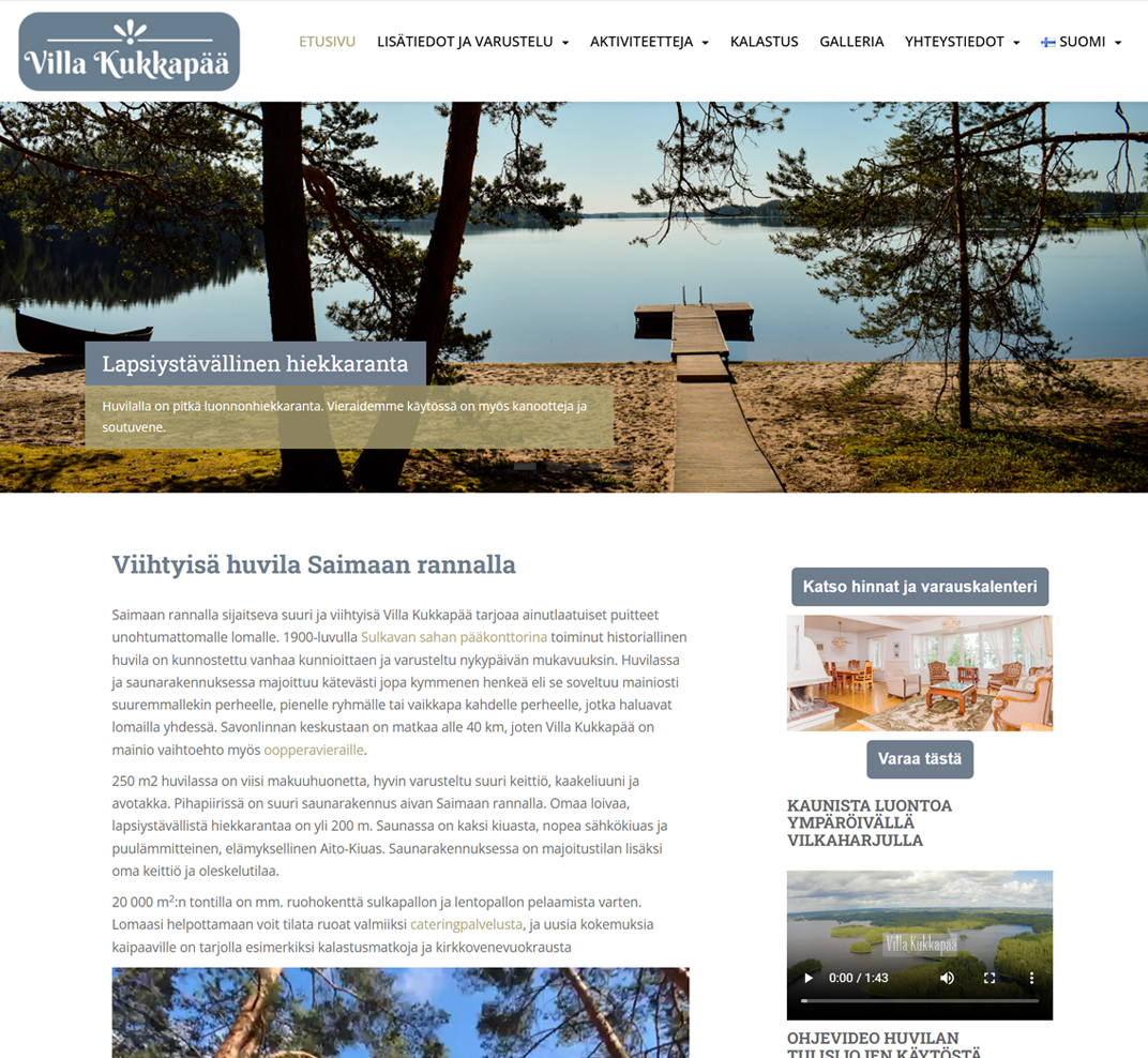 Nettisivut Villa Kukkapää - Huvila Saimaan rannalla.