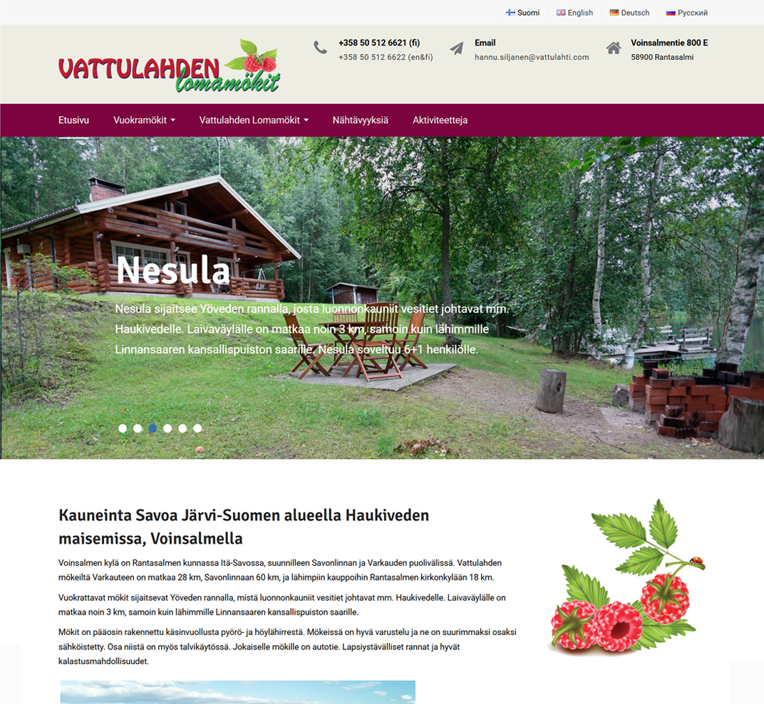 Nettisivut majoitusyritys Vattulahden Lomamökit