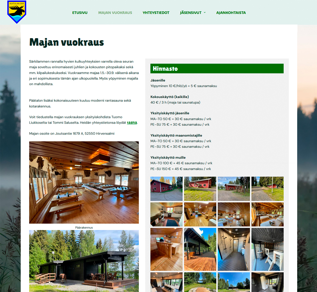 Nettisivut Kuitulan Erä -metsästysseuralle