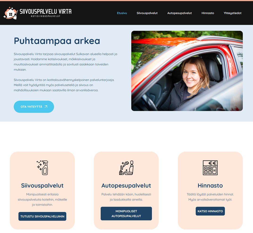 Nettisivut Siivouspalvelu Virta